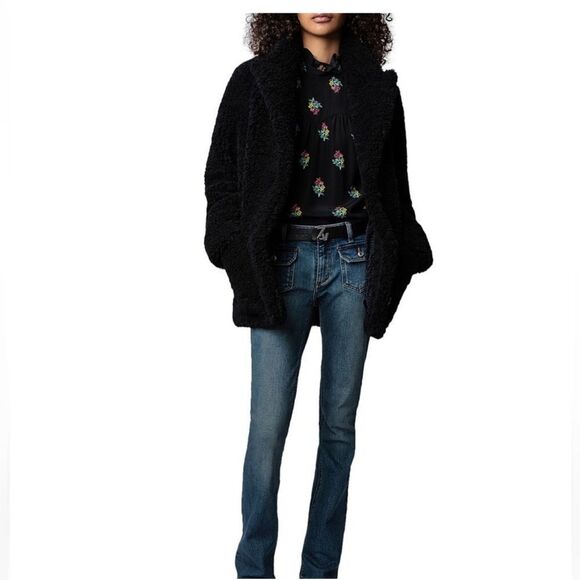 $498 ZADIG &VOLTAIRE WOMEN'S JACKET/ COAT TEDDY SOFT Fleur Soft Black NWT - Picture 4 of 15